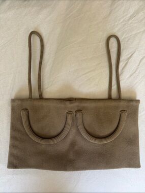 Orseund Iris Brown Ribbed Crop Top with Curved Cup Detail